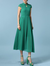 Casual Band Collar Keyhole Plain Chiffon Plus Size Maxi Dress