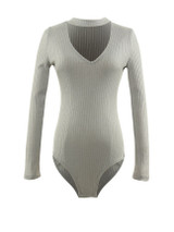 Casual Band Collar Sexy Cutout Plain Bodysuit