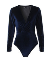 Casual Surplice Sexy Designed Plain Bodysuit