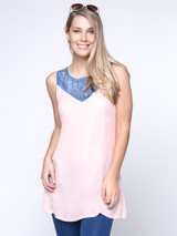 Casual Rhinestone Round Neck Color Block Blouse