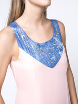 Casual Rhinestone Round Neck Color Block Blouse