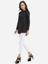 Casual Single Breasted Band Collar Dacron Plain Blouse