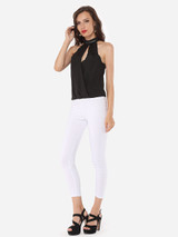 Casual Hollow Out Patchwork Plain Designed Band Collar Blouse