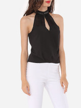 Casual Hollow Out Patchwork Plain Designed Band Collar Blouse Casual Hollow Out Patchwork Plain Designed Band Collar Blouse
