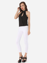 Casual Hollow Out Patchwork Plain Designed Band Collar Blouse Casual Hollow Out Patchwork Plain Designed Band Collar Blouse