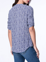 Casual Split Neck Flap Pocket Roll-Up Sleeve Blouse