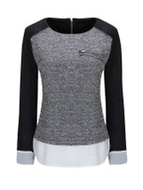 Casual Round Neck Patchwork Color Block Blouse