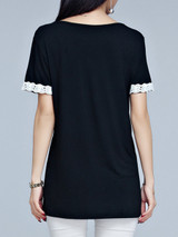 Casual Round Neck Decorative Lace Short Sleeve T-Shirt