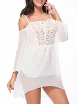 Casual Open Shoulder Hollow Out Plain Blouse