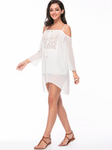 Casual Open Shoulder Hollow Out Plain Blouse
