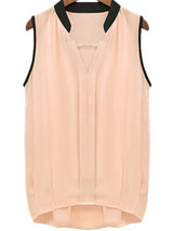 Casual V-Neck Contrast Trim Sleeveless T-Shirt