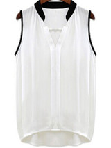 Casual V-Neck Contrast Trim Sleeveless T-Shirt