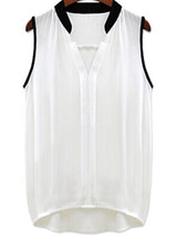 Casual V-Neck Contrast Trim Sleeveless T-Shirt