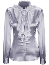 Casual Band Collar Cascading Ruffles Solid Blouse