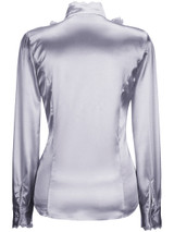 Casual Band Collar Cascading Ruffles Solid Blouse