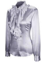 Casual Band Collar Cascading Ruffles Solid Blouse