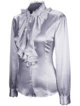 Casual Band Collar Cascading Ruffles Solid Blouse