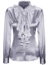 Casual Band Collar Cascading Ruffles Solid Blouse