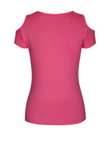 Casual Open Shoulder Color Block Letters Short Sleeve T-Shirt