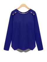 Casual Round Neck Decorative Button Plain Casual T-Shirt
