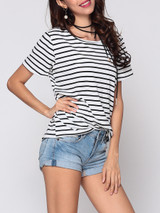 Casual Striped Batwing Exquisite Round Neck Short-sleeve-t-shirt