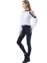 Casual Open Shoulder Loose Fitting Contrast Trim Blouse