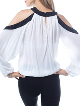 Casual Open Shoulder Loose Fitting Contrast Trim Blouse
