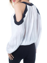 Casual Open Shoulder Loose Fitting Contrast Trim Blouse