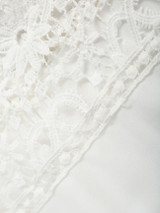Casual Round Neck Chiffon Lace Hollow Out Plain Blouse