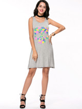 Casual Round Neck Multi-Color Skull Printed Sleeveless Shift Dress