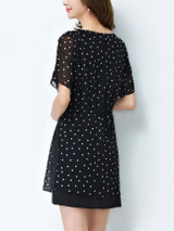 Casual Round Neck Polka Dot Chiffon Skater Dress