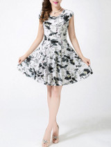 Casual Cowl Neck Ink Painting Print Skater Dress