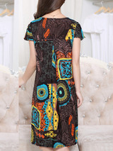Casual V-Neck Patch Pocket Printed Brilliant Shift Dress