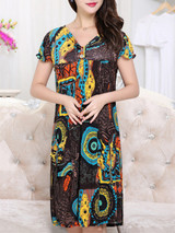 Casual V-Neck Patch Pocket Printed Brilliant Shift Dress