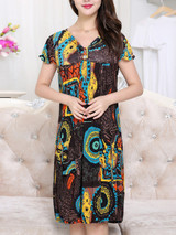 Casual V-Neck Patch Pocket Printed Brilliant Shift Dress