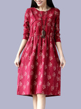 Casual Pocket Round Neck Printed Skater Dress