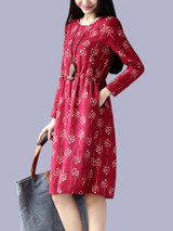 Casual Pocket Round Neck Printed Skater Dress