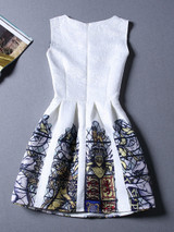 Casual Round Neck Unique Printed Sleeveless Skater Dress