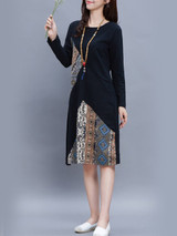 Casual Round Neck Distinctive Printed Shift Dress