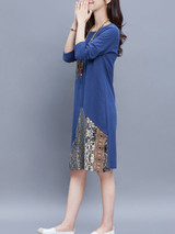Casual Round Neck Distinctive Printed Shift Dress