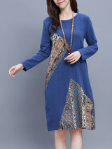 Casual Round Neck Distinctive Printed Shift Dress