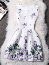 Casual Round Neck Unique Printed Fabulous Skater Dress