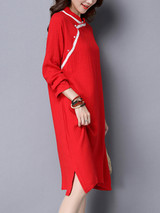 Casual Band Collar Contrast Trim Side Slit Excellent Shift Dress