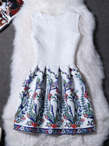 Casual Round Neck Printed Trendy Skater Dress