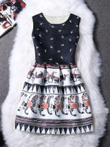 Casual Round Neck Extraordinary Printed Skater Dress