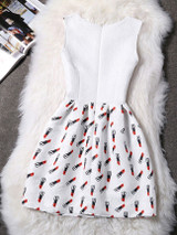 Casual Round Neck Lipstick Printed Skater Dress
