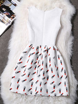 Casual Round Neck Lipstick Printed Skater Dress