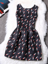 Casual Round Neck Lipstick Printed Skater Dress