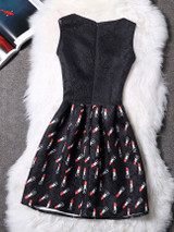 Casual Round Neck Lipstick Printed Skater Dress