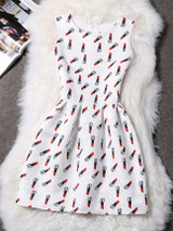 Casual Round Neck Lipstick Printed Skater Dress